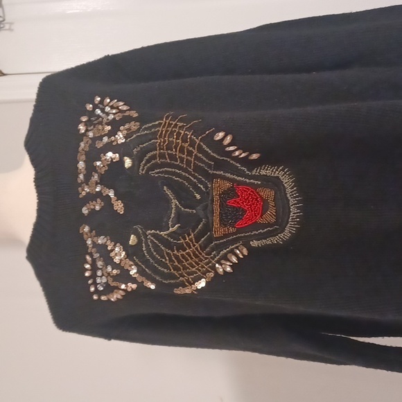 Guess black oversized high low sweater tiger graphic embroidered medium - Picture 4 of 16